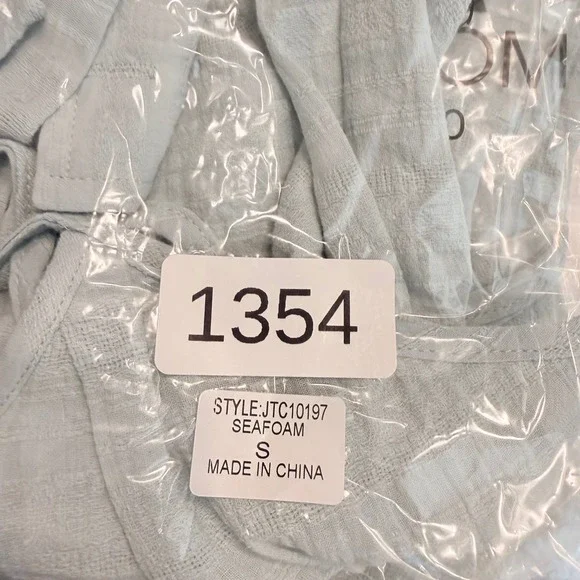 Promesa Crop Top Women Small Sea Foam Green NWT Tie Front Gauze Long Sleeve Boho - Picture 9 of 11